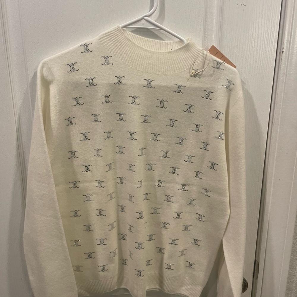 Celine Like Cream Sweater with Silver Accents